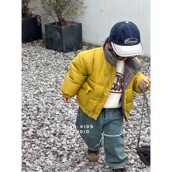 又輕又暖~冬季兒童拼色蓬鬆羽絨服麵包服男童帥氣羽絨外套保暖