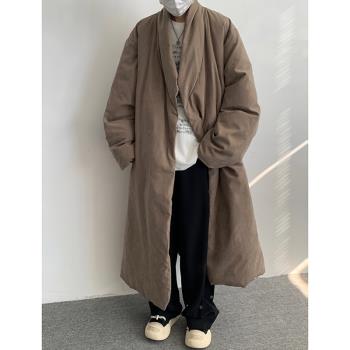冬季國風過膝長款禪意羽絨服男女保暖風衣男士新中式居士僧服外套