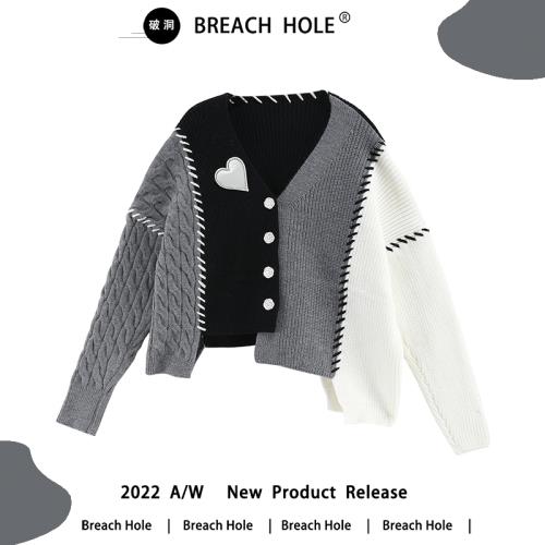 Breach Hole重工拼接oversize藝術生奶毛衣薄款早秋別致上衣顯瘦