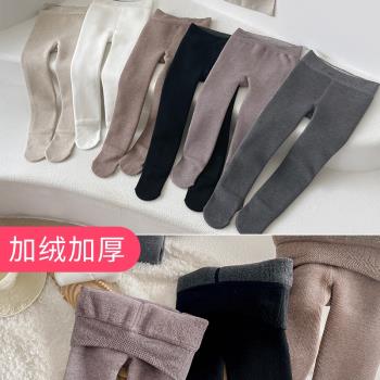女童加絨加厚連褲襪 秋冬季 兒童小女孩中大童黑保暖打底白連腳襪