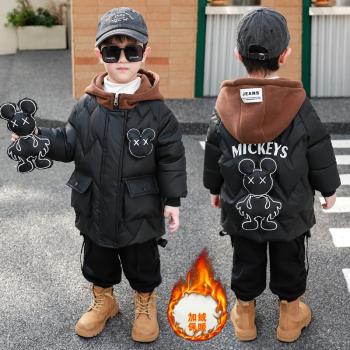 男童棉衣加絨加厚2023冬裝寶寶棉服保暖上衣洋氣中小兒童連帽外套