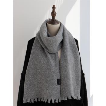 小眾設計韓國冬季新款純色羊毛混紡針織圍巾女冬季流蘇基礎款保暖