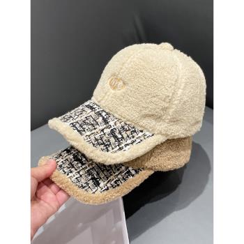 韓版ins羊羔絨刺繡字母棒球帽子女秋冬季網紅百搭保暖彎簷鴨舌帽