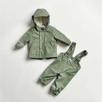 外貿尾貨原單0-6個月嬰兒秋冬外出保暖防風防雨沖鋒衣套裝背帶褲
