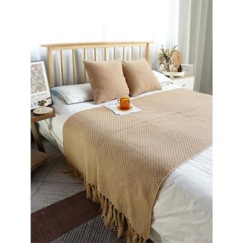北歐純色床旗酒店民宿床尾巾沙發毯1.8米床上搭巾裝飾毯床蓋抱枕