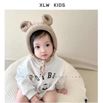 加內襯~可愛嬰幼兒秋冬季套頭帽男女寶寶保暖護耳小熊針織毛線帽