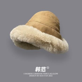 韓版復古麂皮絨加絨保暖東北蒙古帽顯臉小冬季保暖羊羔漁夫帽女潮