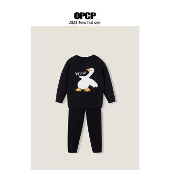 OPCP兒童秋冬季軟綿綿半邊絨睡衣套裝男女童保暖寶寶珊瑚絨家居服