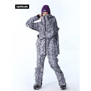 Upttitude蛇紋滑雪服套裝沖鋒衣防水保暖耐磨單板女專業雪褲雪服