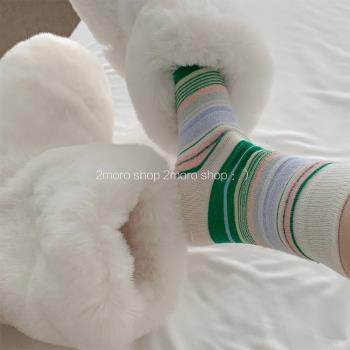 明日商店 ins芬蘭島撞色條紋個性植絨堆堆襪小眾時髦保暖中筒襪