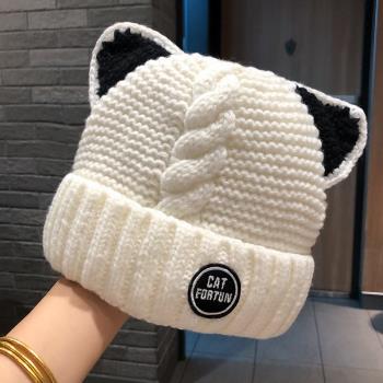 可愛冬季女貓耳朵加絨保暖帽子