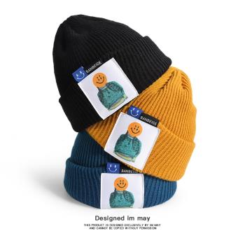 原創設計秋冬季加厚保暖笑臉針織帽嘻哈冷帽男潮藍色毛線帽子女