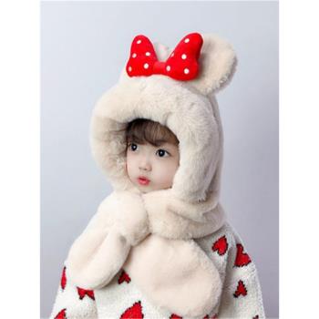 兒童帽子圍巾一體冬季保暖男女童寶寶網紅護耳防風加厚小孩毛絨帽