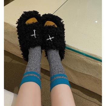 ins韓國東大門冬季新款加厚雪花粗線條紋襪子撞色女甜美中筒襪潮