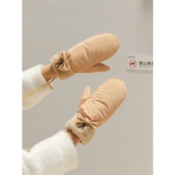 女加絨加厚保暖掛脖防風防水手套