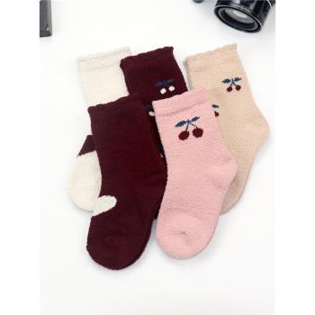兒童襪子女童冬季童襪純棉春秋厚款中筒襪小女孩加絨保暖珊瑚絨襪