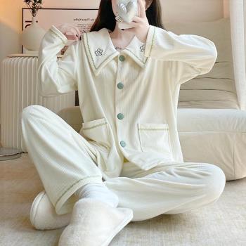 睡衣女款秋冬季珊瑚絨長袖2024新款冬天日系家居服金絲絨保暖薄絨