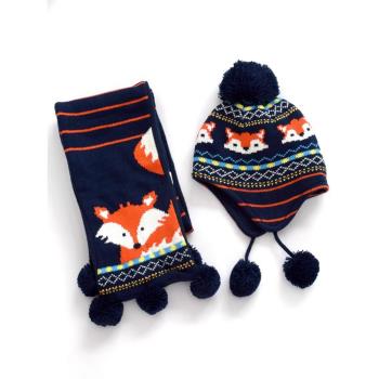 保暖男寶寶狐貍搖粒絨帽子圍巾