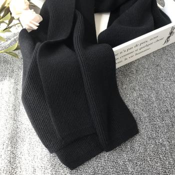 兔絨感大紅色針織毛線圍巾女冬季高階感黑色百搭純色長款保暖圍脖