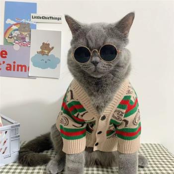 貓咪衣服秋冬裝英短布偶藍貓幼貓針織衫狗狗毛衣保暖寵物潮款開衫