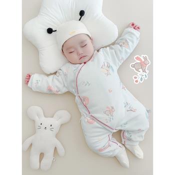 新生兒衣服冬款和尚服0-6嬰兒夾棉連體衣初生a類保暖滿月寶寶棉衣