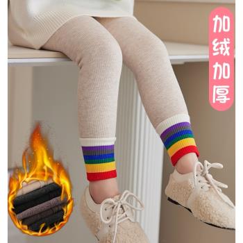 女童秋冬季加絨加厚款可開襠保暖打底褲子兒童洋氣長褲寶寶連褲襪