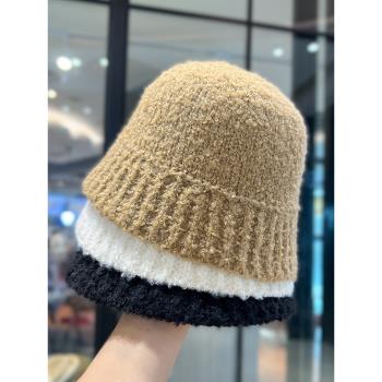 韓國東大門毛線帽子女秋冬季針織漁夫帽時尚百搭護耳保暖水桶盆帽