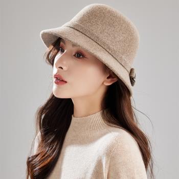 羊毛呢帽女冬保暖厚實顯臉小秋冬季時尚百搭洋氣新款流行媽媽帽子