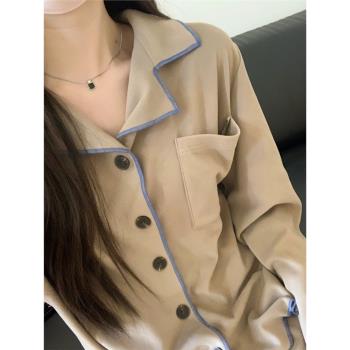 韓系高級感德絨睡衣女冬季2023新款加厚保暖法蘭絨家居服大碼套裝