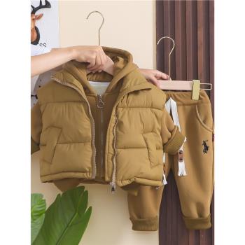 嬰兒衣服冬季洋氣搖粒絨加厚保暖開衫套裝一2周歲3男寶寶分體冬裝