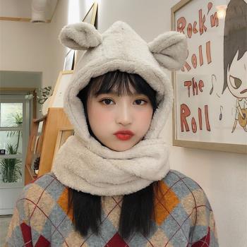 可愛冬季學生少女心小熊帽子圍巾