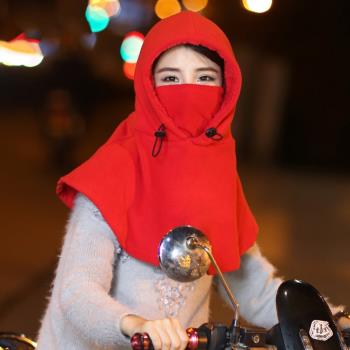 電動車帽子騎行防風防寒保暖口罩女冬季騎車加絨加厚圍脖護耳面罩