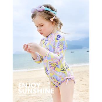 韓國ins女孩女寶寶洋氣公主蘿莉連體長袖防曬沙灘沖浪服保暖泳裝