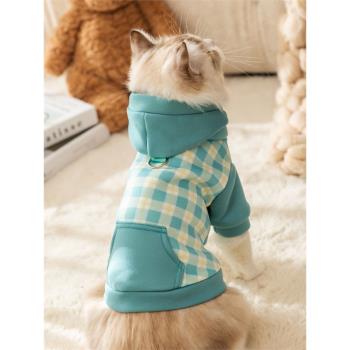 寵物貓咪滿印兩腳連帽牽引衛衣秋季冬天保暖防掉毛衣服銀漸層英短
