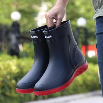 夏季雨鞋男款外穿時尚中筒雨靴防滑防水鞋加絨保暖橡膠鞋加厚耐磨