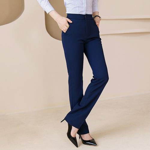 職業正裝西褲女春秋款免燙藍色黑色銀行修身直筒褲移動工作服褲子