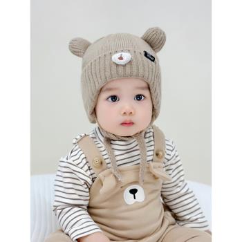 嬰兒帽子男寶2023冬款針織護耳帽女寶卡通保暖套頭帽寶寶帽子幼兒
