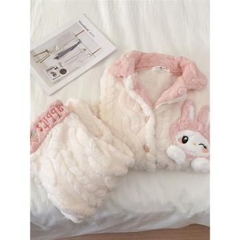可愛兔子女珊瑚絨保暖冬天睡衣