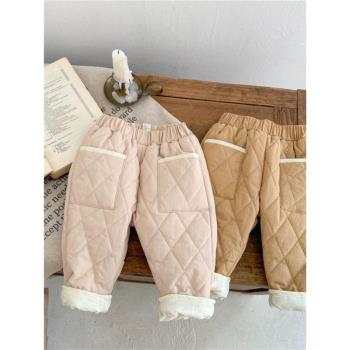 嬰幼兒冬季夾棉長褲男女寶寶加厚百搭褲子新生兒冬裝洋氣保暖棉褲