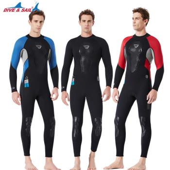 新款3MM潛水服男濕式連體保暖潛水衣長袖沖浪漂流防水母教練泳衣