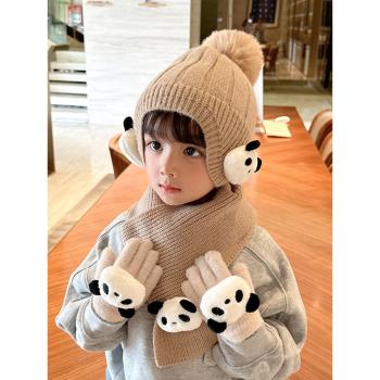 可愛熊貓圍巾兩件套保暖兒童帽子