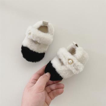 韓版嬰兒鞋子冬季加絨女寶寶毛絨公主鞋防滑學步鞋保暖毛毛鞋外穿