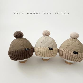 單球夾棉加厚保暖針織嬰兒帽子