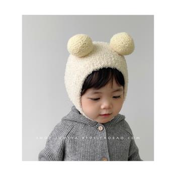 男寶寶小球加厚保暖套頭嬰兒帽子