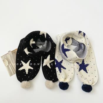 韓版雙球星星兒童圍巾針織秋冬季保暖加厚男女寶寶防風嬰兒圍脖套