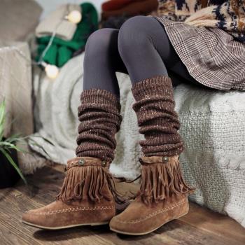 女人保暖羊毛針織粗線彩點襪套