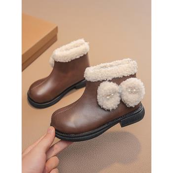 冬季公主加絨保暖兒童二棉鞋皮靴