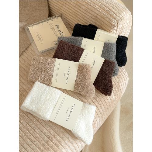 水貂絨襪子男士秋冬季加厚保暖地板襪冬天居家防臭蓄熱加絨中筒襪