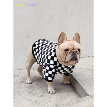 秋冬法國鬥牛犬衣服狗狗睡衣冬裝棋盤格英鬥巴哥寵物冬季保暖衣