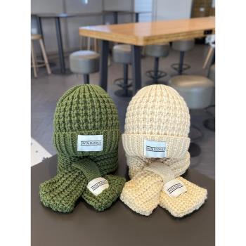 兩件套字母針織冬季保暖帽子圍巾